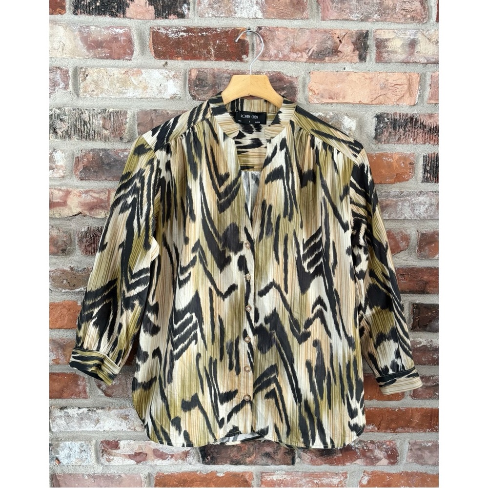 Ronen Chen Cotton Printed Button Up Shirt Blouse Top, 6
